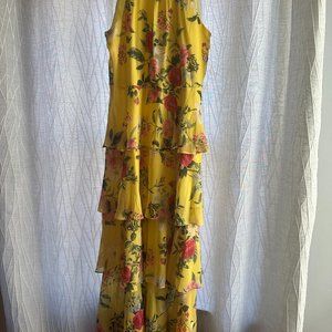 Long-length Halter Top Yellow Floral Dress